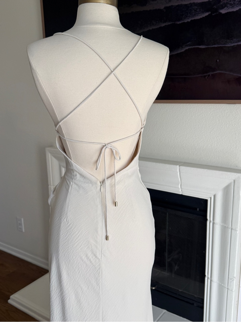 Significant Other Minimalist Cream Textured Twist-Front Maxi Dress Slit Sz 2 - Picture 6 of 16